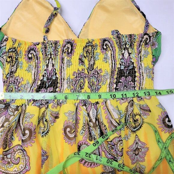 𝅺LONG Yellow Green Spaghetti Strap Polyester Gown- NWOT - Picture 10 of 14